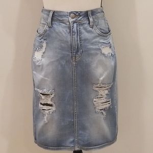 Distressed Denim Skirt